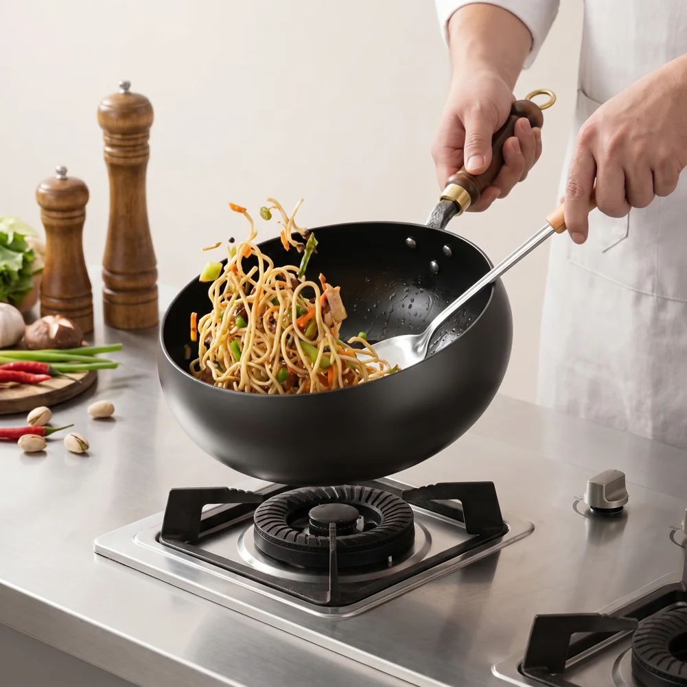 Riveted Handle Wok Non-stick Cast Iron Wok with Lid Spatula Japanese Hand-forged Thick Iron Pan Scratch-resistant Multi-purpose
Riveted Handle Wok Non-stick Cast Iron Wok with Lid Spatula Japanese Hand-forged Thick Iron Pan Scratch-resistant Multi-purpose