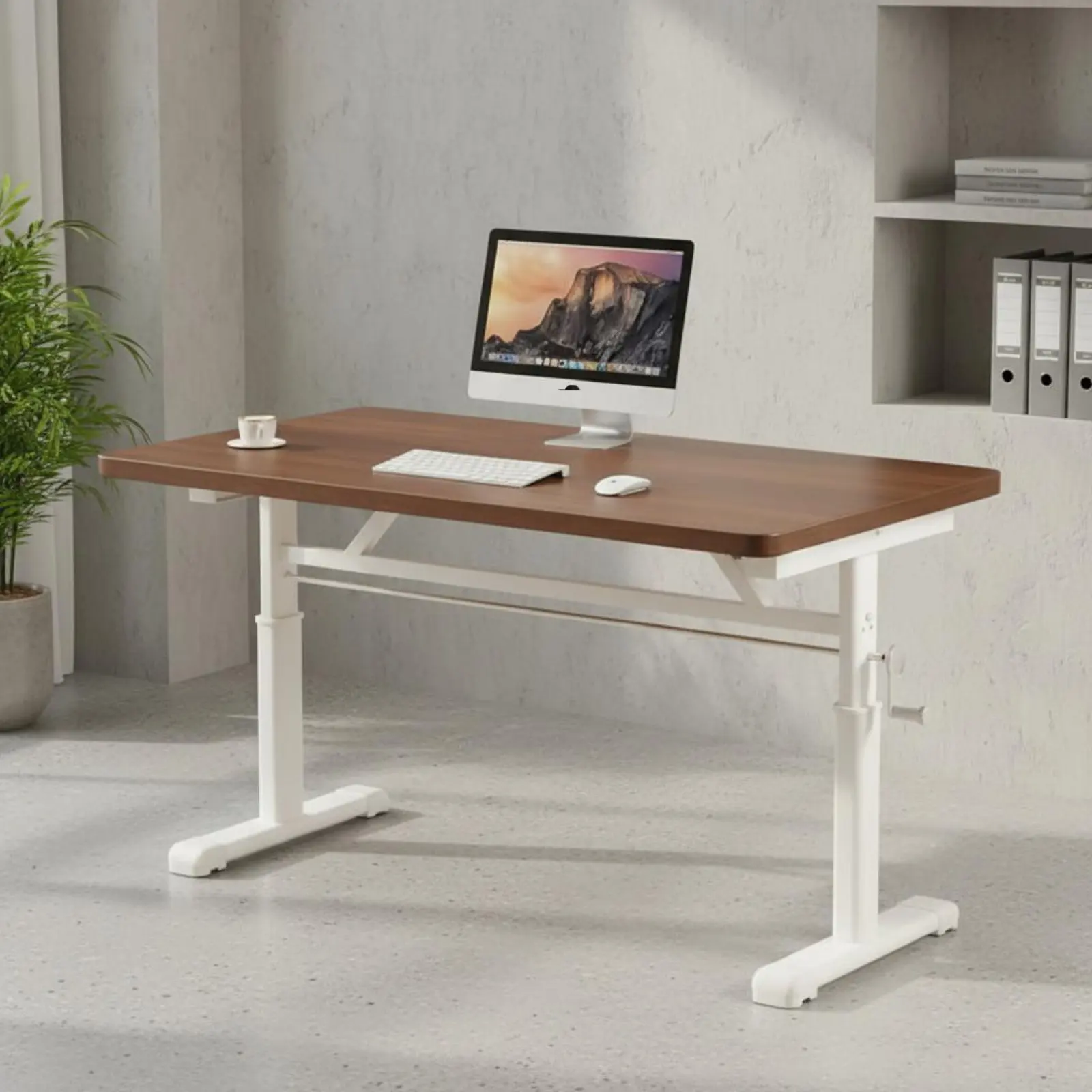 Height Adjustable Desk Sturdy Frame Hand Crank Standing Desk Computer Table Rounded Corners Office Furniture Whole Piece Desktop