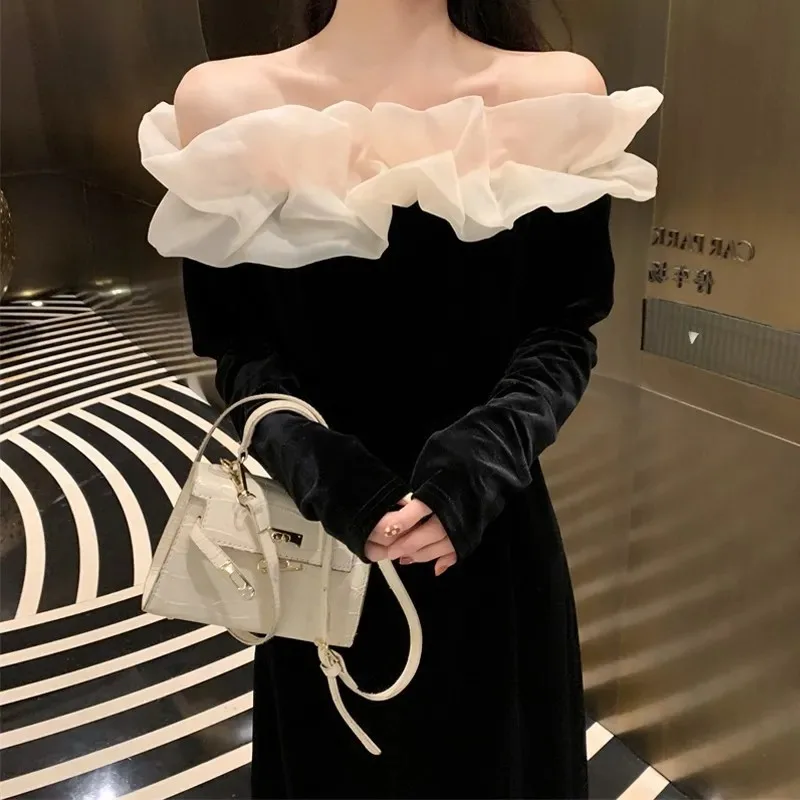 Female Long-sleeved Sexy Fur Collar Evening Black Dress Female One-piece Skirt Korean Version Autumn Chic Elegant Retro Dress
Female Long-sleeved Sexy Fur Collar Evening Black Dress Female One-piece Skirt Korean Version Autumn Chic Elegant Retro Dress