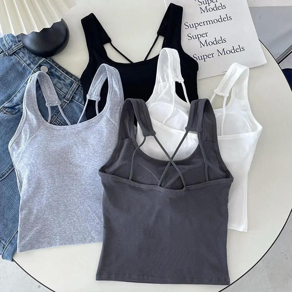 Women solid Color Tank Tops Round Neck Ribbed Camisole Beauty Back Cross strap Camis Vest Summer Basic Sports Elastic Tank Top
Women solid Color Tank Tops Round Neck Ribbed Camisole Beauty Back Cross strap Camis Vest Summer Basic Sports Elastic Tank Top