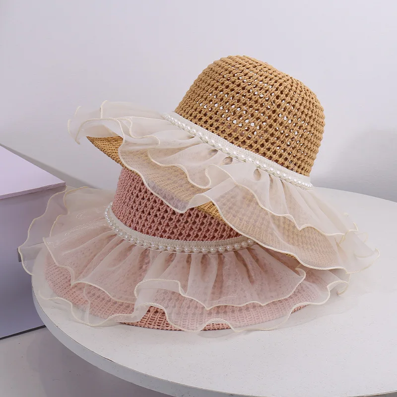 Custom Korean Style Spring Summer New Handmade Straw Hat with Mesh Lace and Pearl Inlay, Breathable and Comfortable Versatile Su
Custom Korean Style Spring Summer New Handmade Straw Hat with Mesh Lace and Pearl Inlay, Breathable and Comfortable Versatile Su