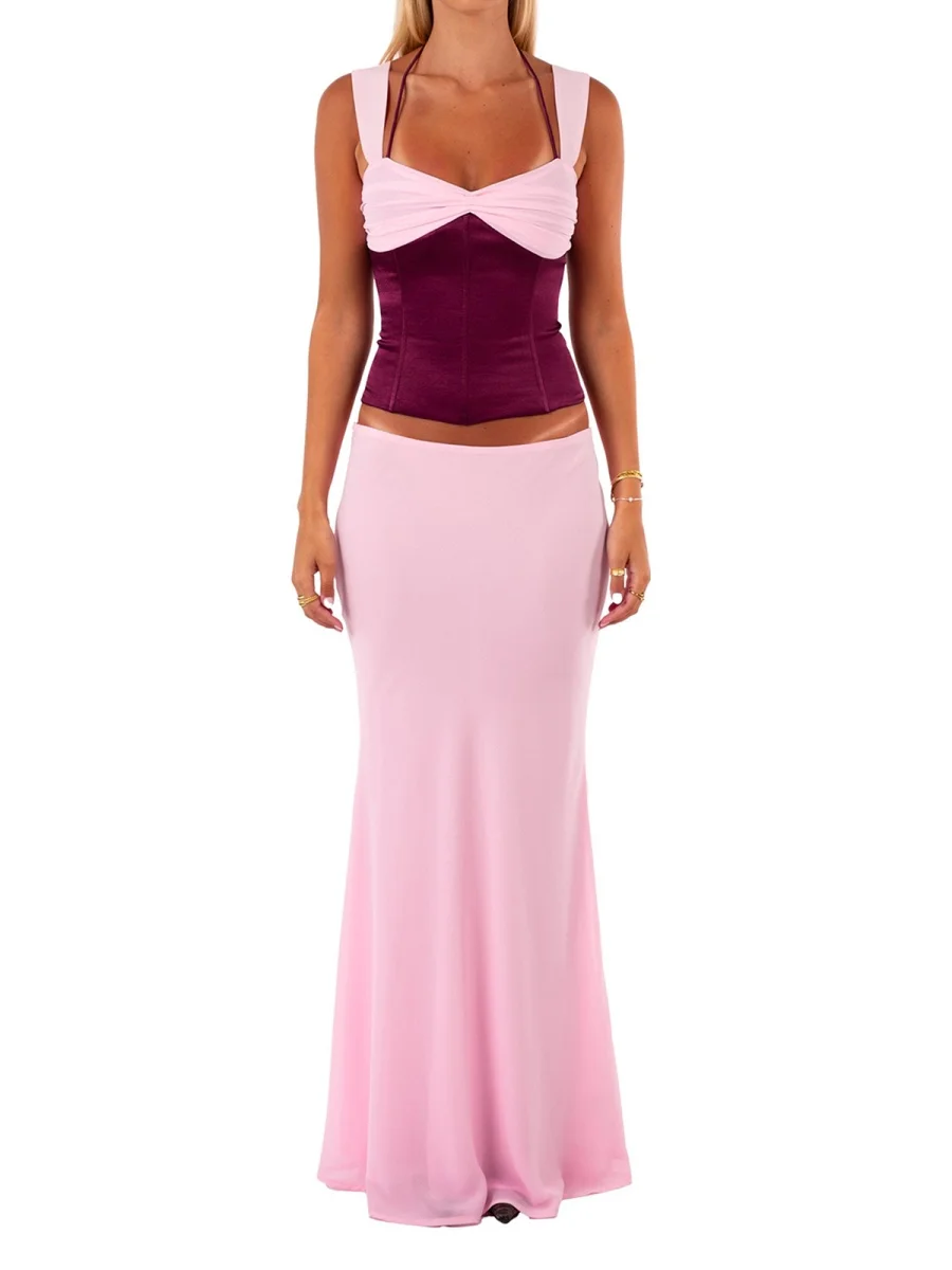 Women 2 Piece Long Skirt Set Y2k Sleeveless Crop Corset Top Bodycon Maxi Skirt Set Summer Sexy Going Out Outfits
Women 2 Piece Long Skirt Set Y2k Sleeveless Crop Corset Top Bodycon Maxi Skirt Set Summer Sexy Going Out Outfits