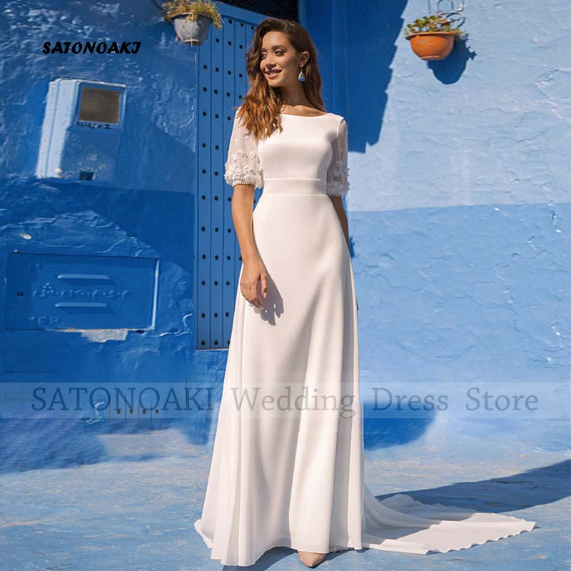 Elegant Simple Scoop Neck Chiffon Wedding Dress for Women A-Line Sweep Train Half Sleeves Bride Gown Vestidos De Novia Custom
Elegant Simple Scoop Neck Chiffon Wedding Dress for Women A-Line Sweep Train Half Sleeves Bride Gown Vestidos De Novia Custom