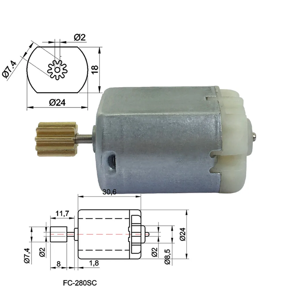 FC-280PC 22125 Brush Electric Motor Car Door Lock Motor with Gear 0.7 9T Vehicle Power Window Motor / Car Rearview Mirror Motor
FC-280PC 22125 Brush Electric Motor Car Door Lock Motor with Gear 0.7 9T Vehicle Power Window Motor / Car Rearview Mirror Motor