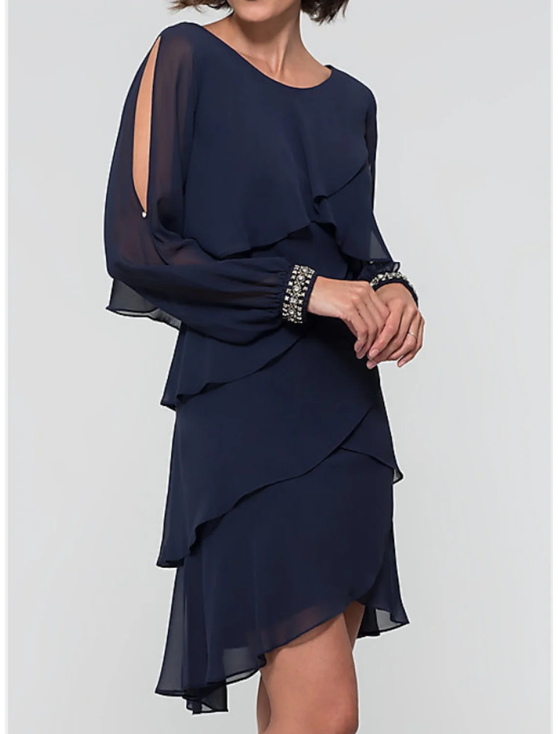 Elegant A-Line Semi Formal Dress Jewel Neck Short / Mini Chiffon Gown Beading Cascading Ruffles Long Sleeve 2025 Free Customized
Elegant A-Line Semi Formal Dress Jewel Neck Short / Mini Chiffon Gown Beading Cascading Ruffles Long Sleeve 2025 Free Customized