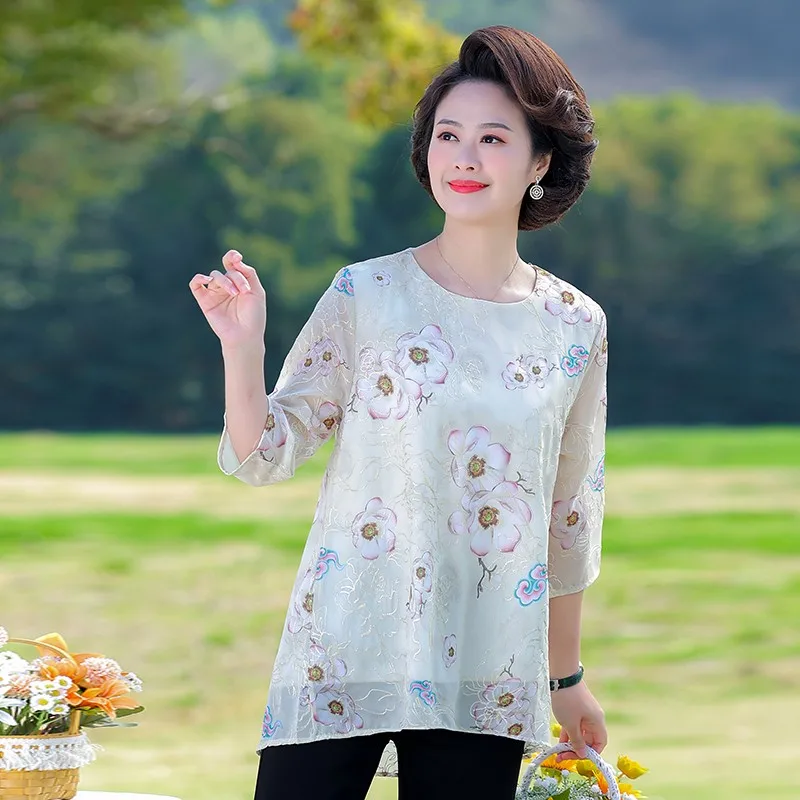 5XL Loose Women Spring Summer Shirts Lady Fashion Embroidered Casual half sleeve O-Neck Collar Printing Blusas Tops Elegant
5XL Loose Women Spring Summer Shirts Lady Fashion Embroidered Casual half sleeve O-Neck Collar Printing Blusas Tops Elegant