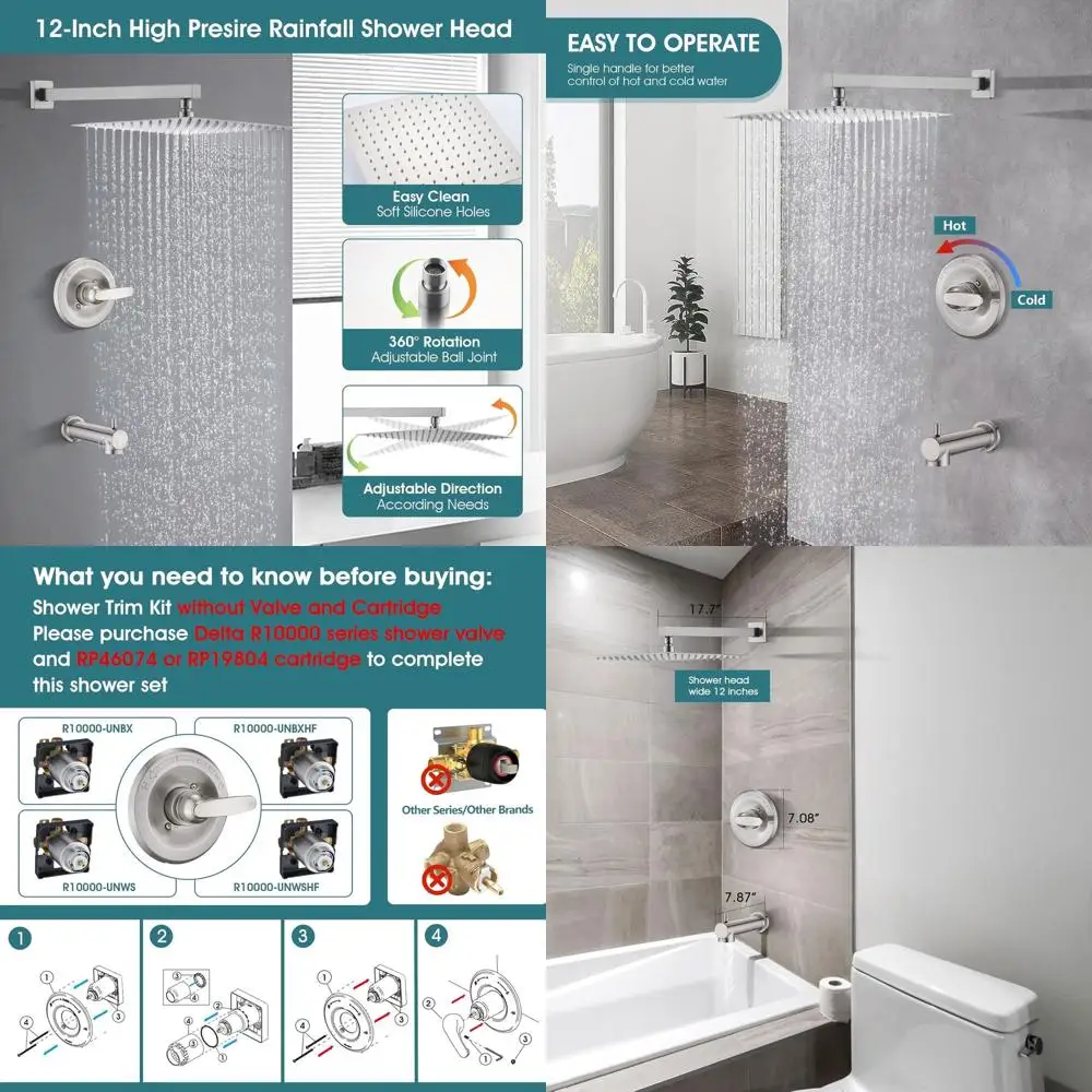 Delta 1300/1400 Series Replacement Shower Trim Kit, 12 Square Rain Showerhead, Brushed Nickel Finish (Valve Not Included)
Delta 1300/1400 Series Replacement Shower Trim Kit, 12 Square Rain Showerhead, Brushed Nickel Finish (Valve Not Included)