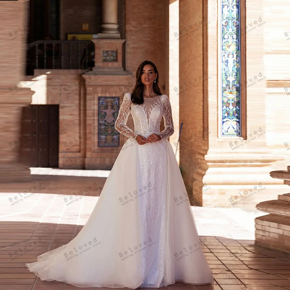 Exquisite Wedding Dresses A Line Bridal Gowns Lace Tiered Robes Detachable Train Full Sleeves Vestidos De Novia Customized 2025
Exquisite Wedding Dresses A Line Bridal Gowns Lace Tiered Robes Detachable Train Full Sleeves Vestidos De Novia Customized 2025