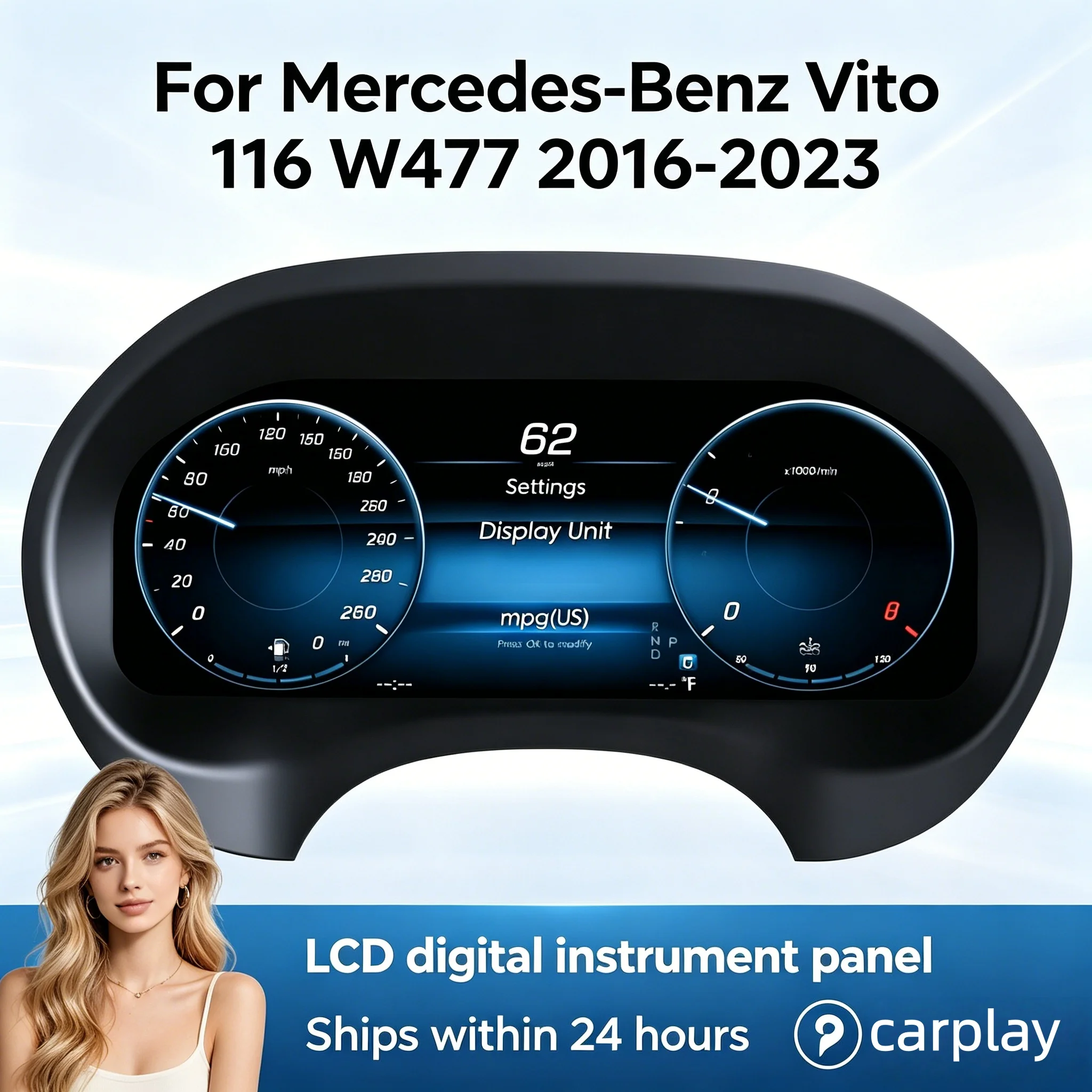 Digital Cluster Dashboard For Mercedes-Benz Vito 116 W477 2016-2023 2024 Dashboard speedometer 12.3-inch HD 1920x720
Digital Cluster Dashboard For Mercedes-Benz Vito 116 W477 2016-2023 2024 Dashboard speedometer 12.3-inch HD 1920x720