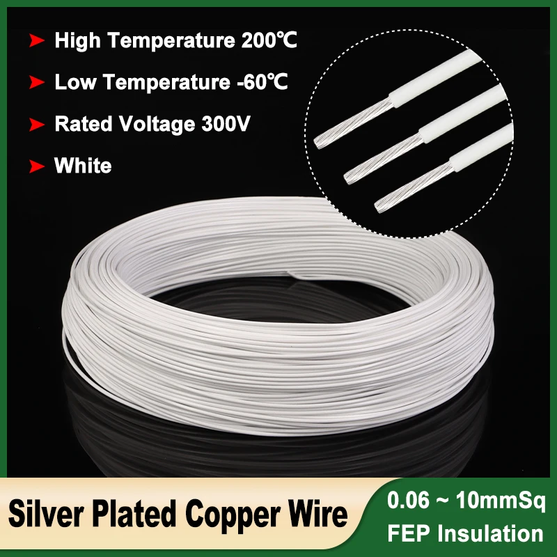 White PTFE Silver Plated Coppe Cable Sq 0.06 ~ 10mm FEP Insulation HiFi Audio Speaker Headphone High Temperature Electric Wires
White PTFE Silver Plated Coppe Cable Sq 0.06 ~ 10mm FEP Insulation HiFi Audio Speaker Headphone High Temperature Electric Wires