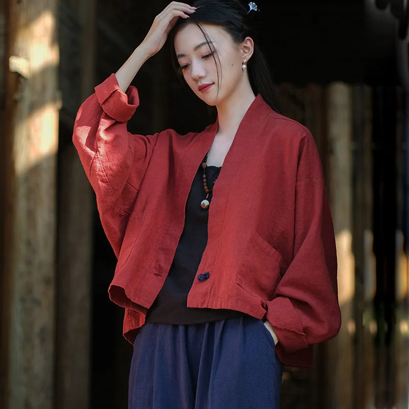 Women's Lightweight Cotton Linen Vintage Loose Fit Open Front Hanfu Kimono Cardigan Jacket Outwear Bat Sleeve short Top Pockets
Women's Lightweight Cotton Linen Vintage Loose Fit Open Front Hanfu Kimono Cardigan Jacket Outwear Bat Sleeve short Top Pockets