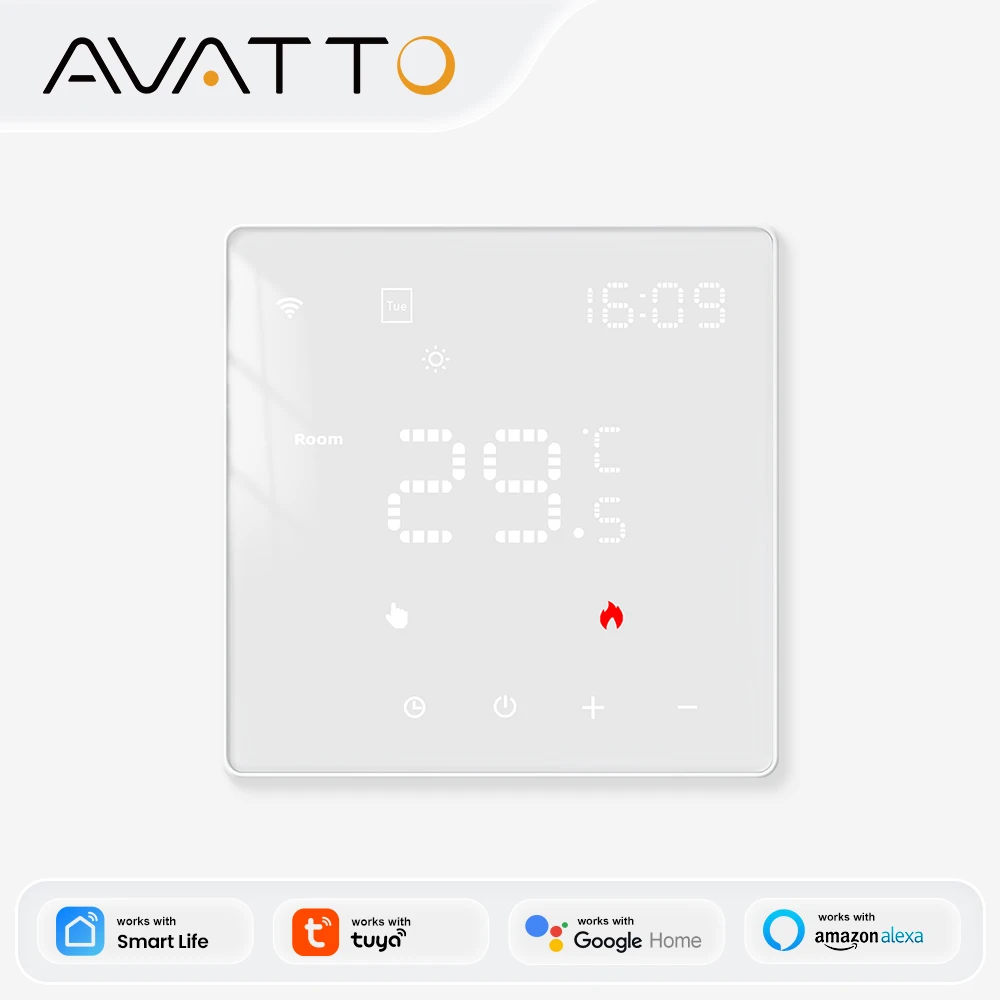 AVATTO Tuya Wi-Fi термостат, умный электрический регулятор температуры водяного/газового котла с подогревом пола, поддержка Alexa, Google Home, Alice
AVATTO Tuya Wi-Fi термостат, умный электрический регулятор температуры водяного/газового котла с подогревом пола, поддержка Alexa, Google Home, Alice