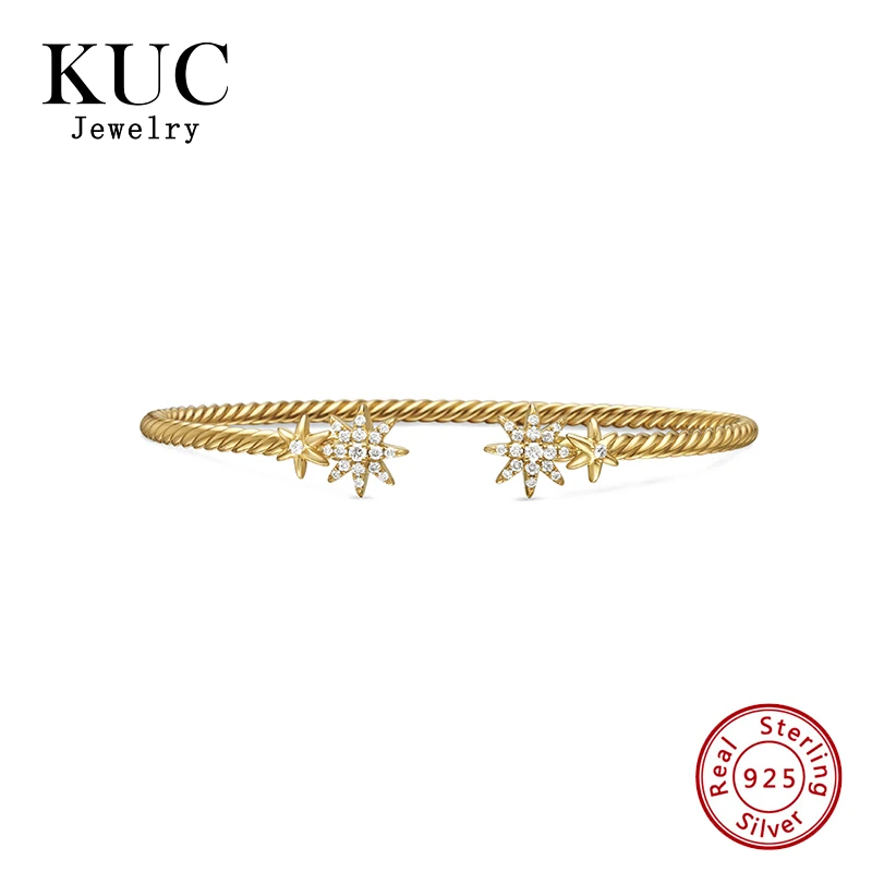 Fashion Fine Christmas Jewelry 925 Sterling Silver 18k Gold Plated Bracelets Bangles Star Zircon Twist Textured Bracelet for Wom
Fashion Fine Christmas Jewelry 925 Sterling Silver 18k Gold Plated Bracelets Bangles Star Zircon Twist Textured Bracelet for Wom