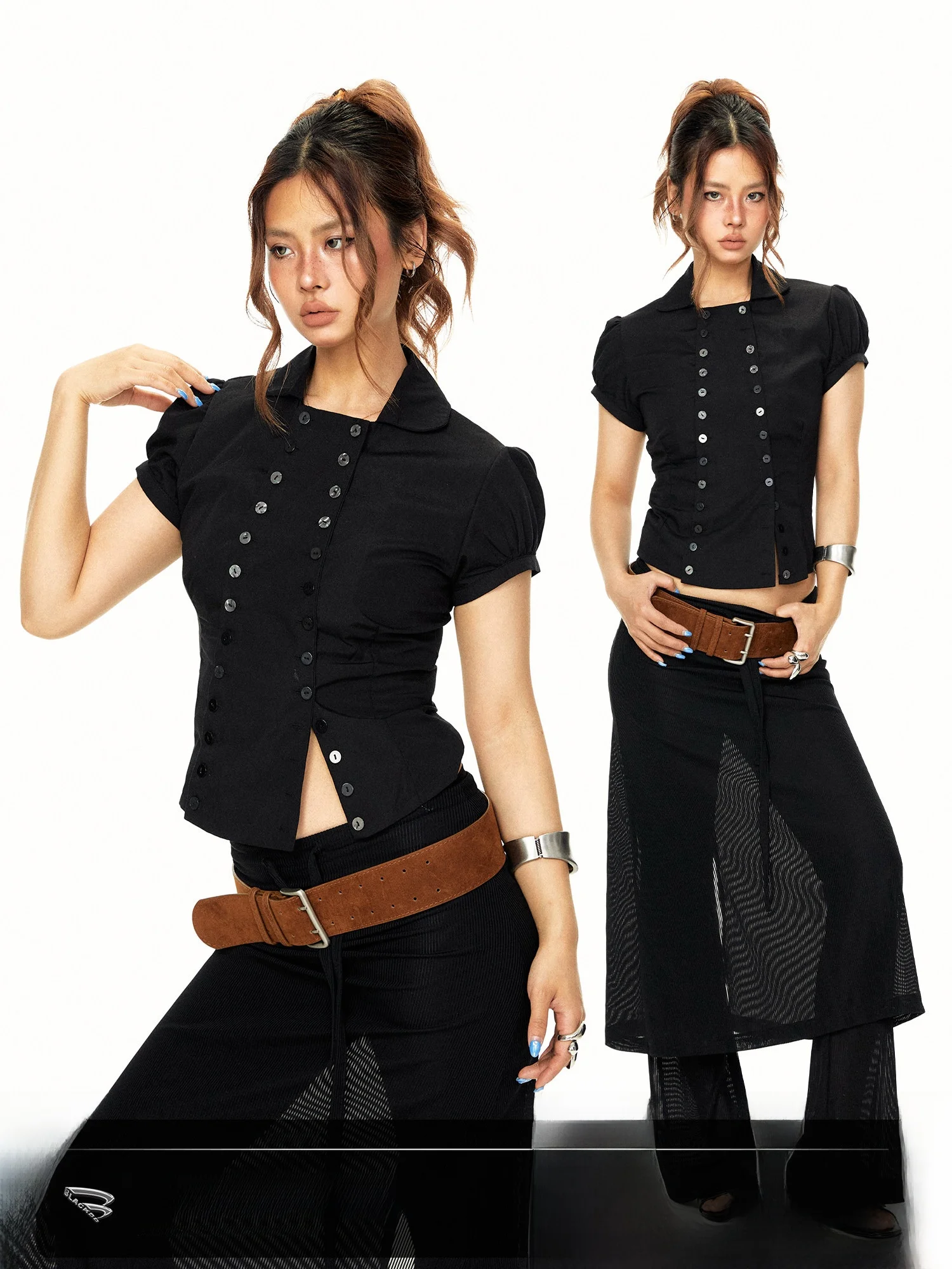 Blackbb American Style Spicy Girl Double Button Shoulder Shirt Women's Summer Waist Cinching Slimming Short Sleeve Blouse
Blackbb American Style Spicy Girl Double Button Shoulder Shirt Women's Summer Waist Cinching Slimming Short Sleeve Blouse