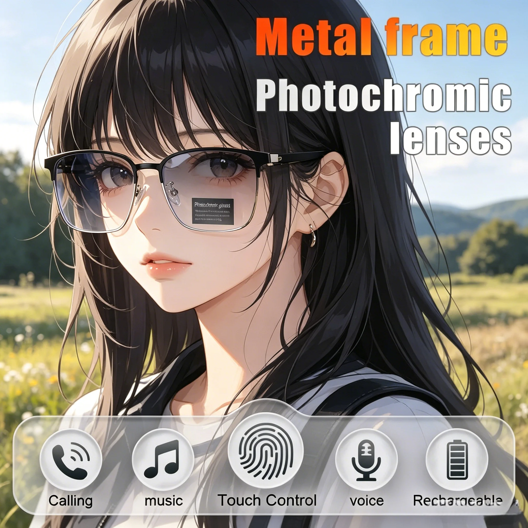 Unisex AI Smart Glasses Metal Frame Photochromic Lenses Multifunctional Wireless Bluetooth Dual Touch Music & Call Smart Glasses
Unisex AI Smart Glasses Metal Frame Photochromic Lenses Multifunctional Wireless Bluetooth Dual Touch Music & Call Smart Glasses