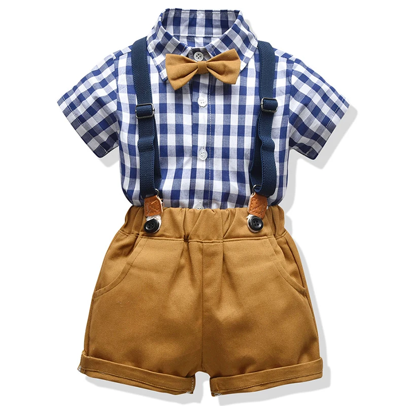 Summer Outfits Kids Clothes Boy Fashion Casual Gentleman Suit Plaid Short Sleeve Tops+Shorts+Straps+Tie Baby Clothing Set BC2442
Summer Outfits Kids Clothes Boy Fashion Casual Gentleman Suit Plaid Short Sleeve Tops+Shorts+Straps+Tie Baby Clothing Set BC2442
