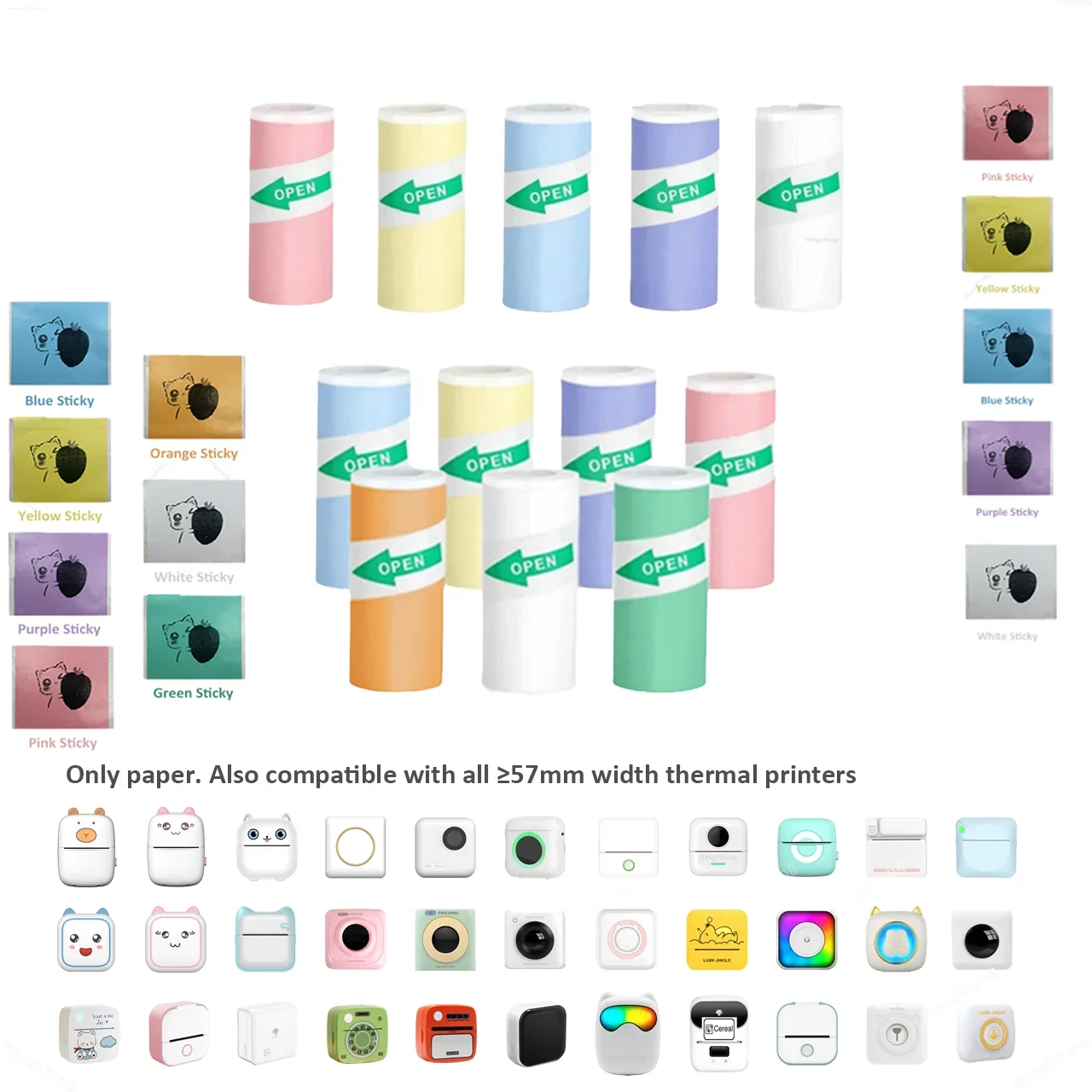57x25mmPrinter Paper,Coreless Rolls,Color Self-Adhesive For Thermal Mini Portable Inkless Sticker Maker Printer
57x25mmPrinter Paper,Coreless Rolls,Color Self-Adhesive For Thermal Mini Portable Inkless Sticker Maker Printer