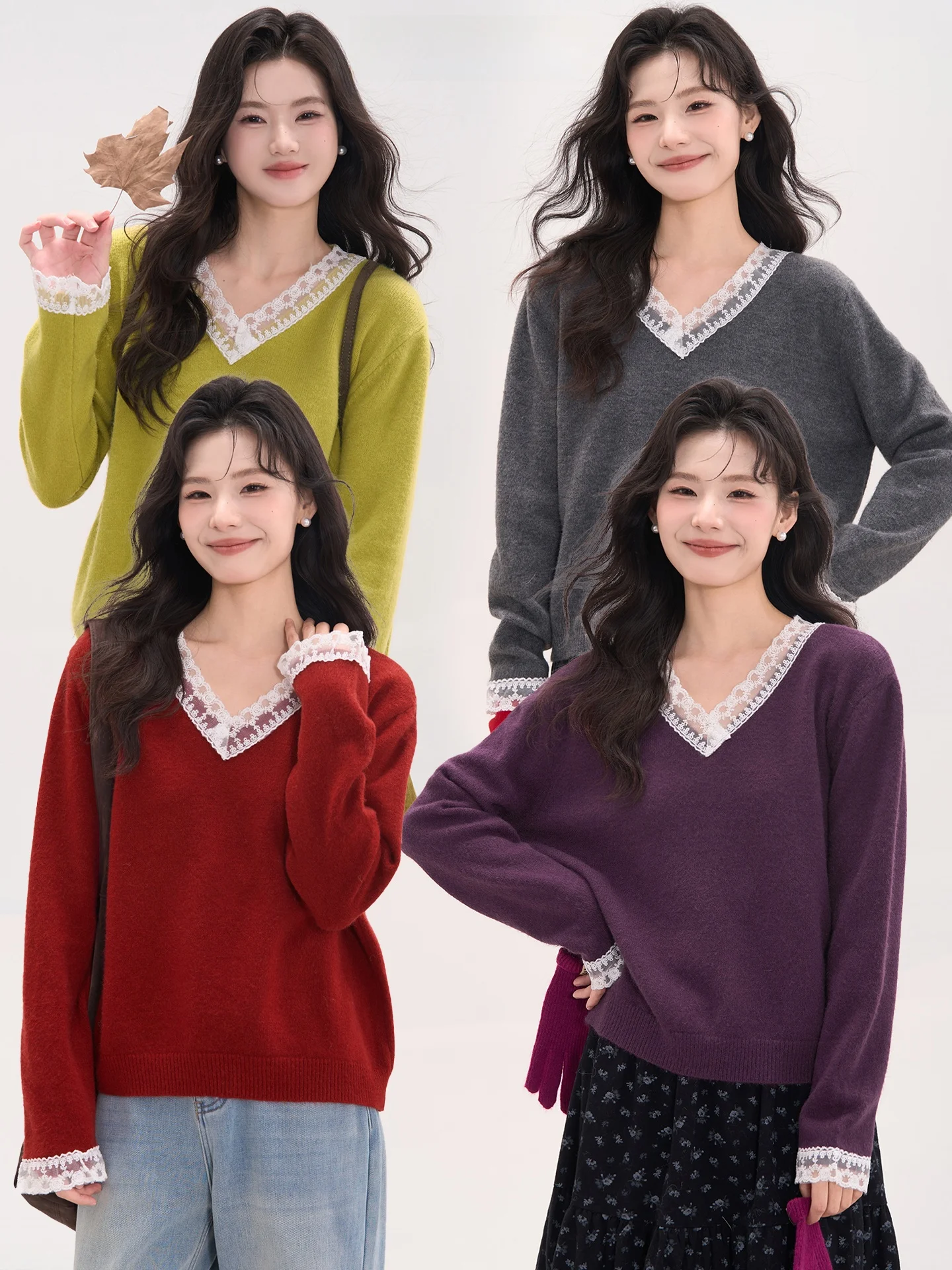 Корейский вязаный свитер с кружевными вставками и V-образным вырезом, мягкий, цвета мокко, для осенне-зимнего сезона
Корейский вязаный свитер с кружевными вставками и V-образным вырезом, мягкий, цвета мокко, для осенне-зимнего сезона