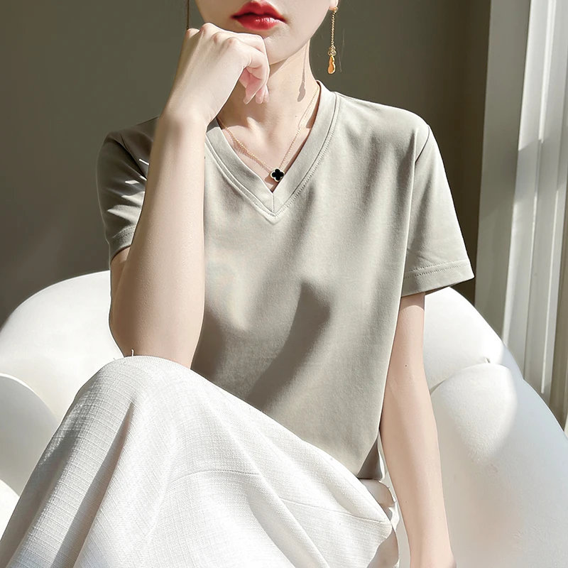 Summer Cool Cotton Short-Sleeved 100% Cotton Women's T-Shirt Cool Shoulder Pure White Shirt T-Shirt
Summer Cool Cotton Short-Sleeved 100% Cotton Women's T-Shirt Cool Shoulder Pure White Shirt T-Shirt