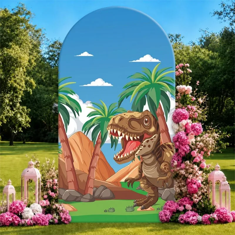 Single Side Arch Backdrop Cover Dinosaur Adventure Background Cloth for Party Decorations Featuring T Rex Amid Palm Trees
Single Side Arch Backdrop Cover Dinosaur Adventure Background Cloth for Party Decorations Featuring T Rex Amid Palm Trees