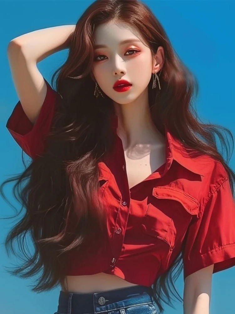 Fashion Chic Shirts Turn Down Collar Short Sleeve Solid Color Crop Top Single Breasted Blouses Summer Female Slim Women Clothing
Fashion Chic Shirts Turn Down Collar Short Sleeve Solid Color Crop Top Single Breasted Blouses Summer Female Slim Women Clothing