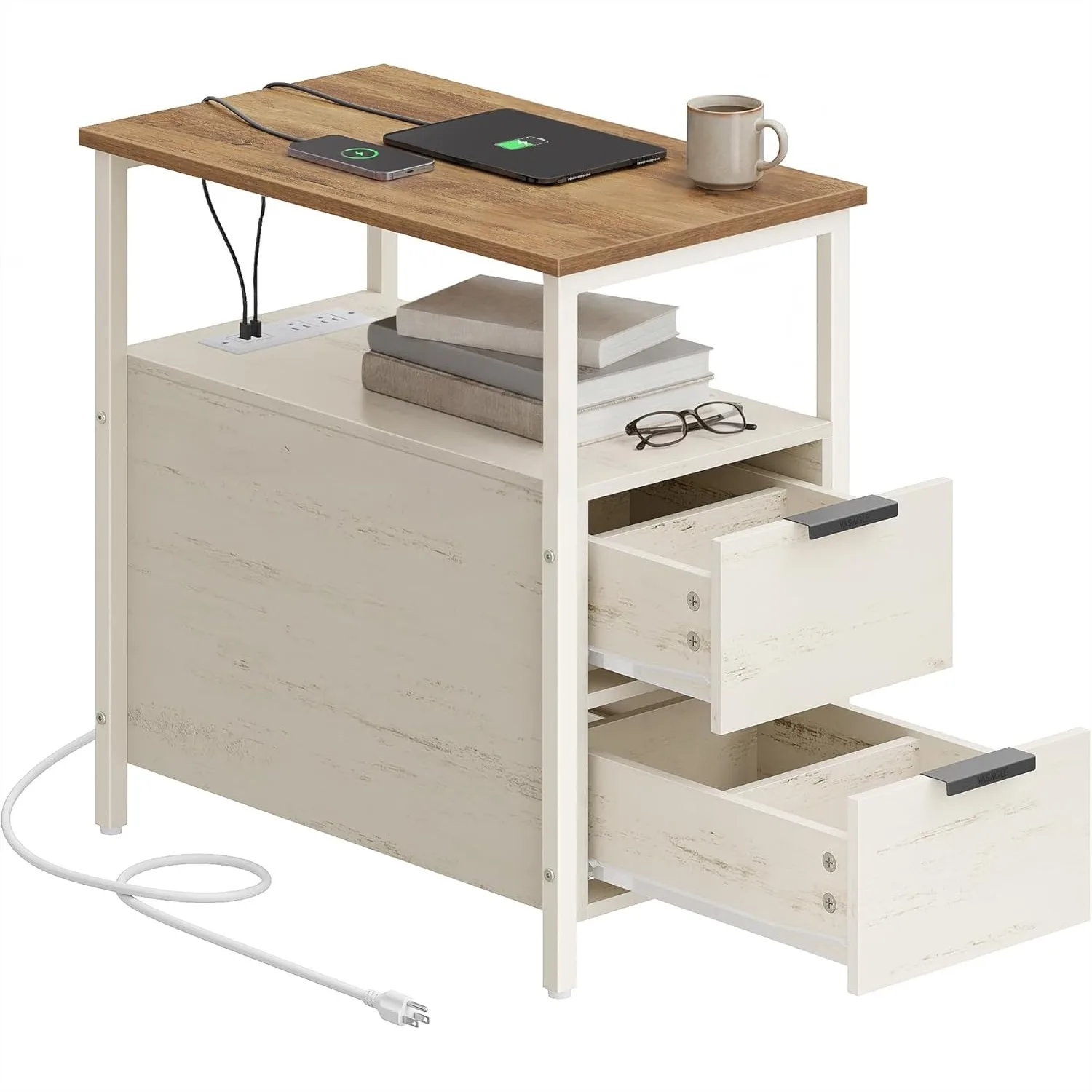 Side End Table with Charging Station, Slim Nightstand 2 Drawers, Narrow Bedside Table for Living Room, Small Spaces, Rustic
Side End Table with Charging Station, Slim Nightstand 2 Drawers, Narrow Bedside Table for Living Room, Small Spaces, Rustic