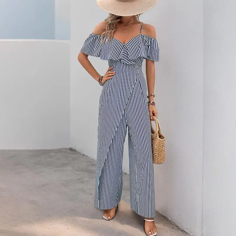 2025 New Leisure Holiday One-Piece Suit Shoulder Bared Strap Wide Leg Vertical Striped Long Pants Comfortable Polyester Fiber
2025 New Leisure Holiday One-Piece Suit Shoulder Bared Strap Wide Leg Vertical Striped Long Pants Comfortable Polyester Fiber