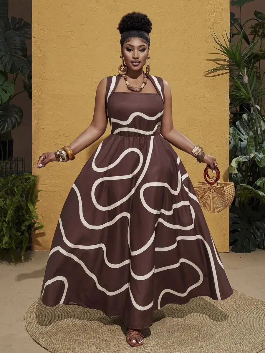 Plus Size Women Spaghetti Strap Maxi Dress With Abstract Print
Plus Size Women Spaghetti Strap Maxi Dress With Abstract Print