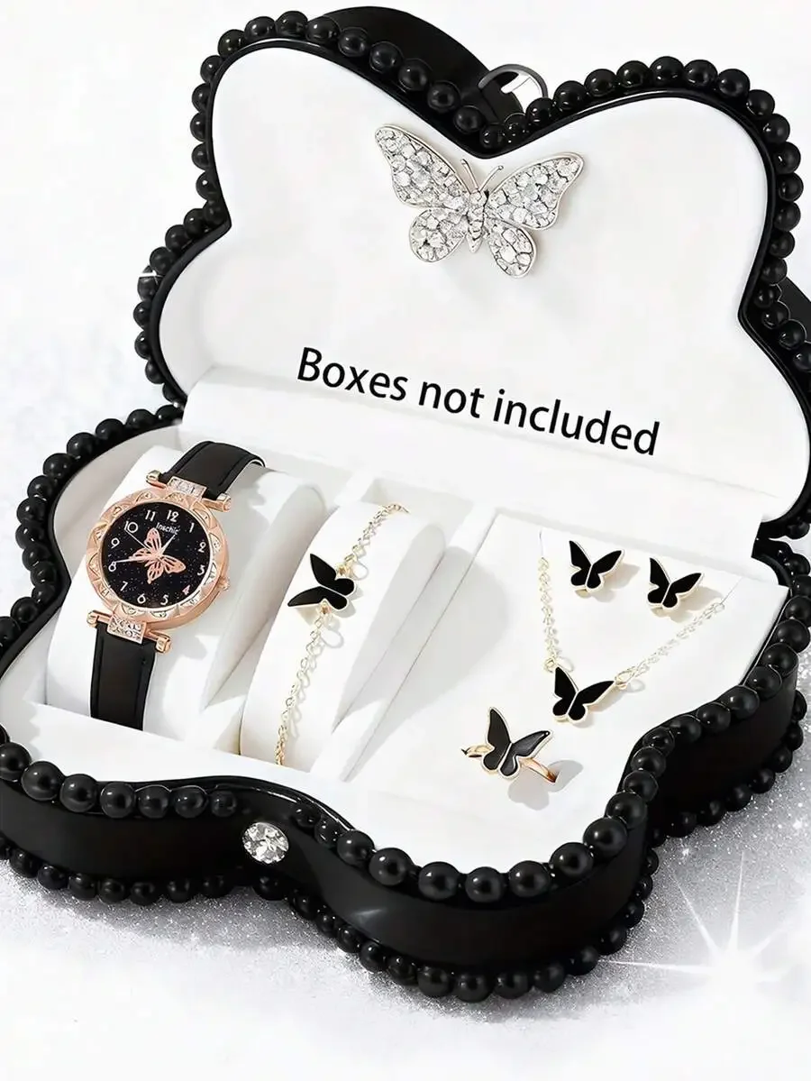 Butterfly Pattern Quartz Watch Set With Necklace Bracelet Ring Earrings For Women
Butterfly Pattern Quartz Watch Set With Necklace Bracelet Ring Earrings For Women