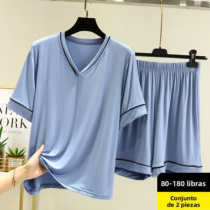 Modal V-Neck Sleepwear Set Women Summer Loose plus Size Short Sleeve T-Shirt Casual Outerwear Color Home Clothes Two-Pi...
Modal V-Neck Sleepwear Set Women Summer Loose plus Size Short Sleeve T-Shirt Casual Outerwear Color Home Clothes Two-Pi...