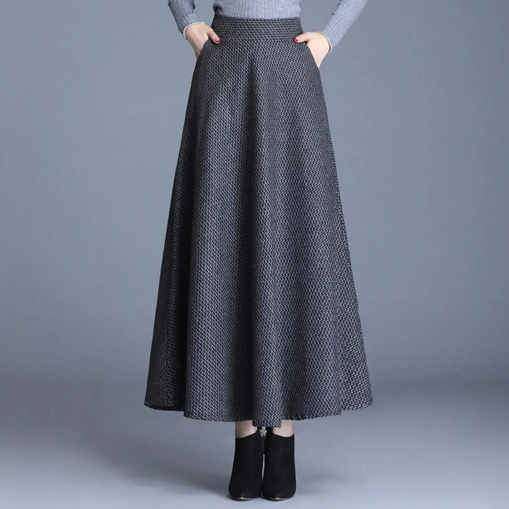 Women's Autumn Winter Wool Skirt Plaid Print Large Swing Elastic Waist with Pocket Long Skirt for Ladies
Women's Autumn Winter Wool Skirt Plaid Print Large Swing Elastic Waist with Pocket Long Skirt for Ladies