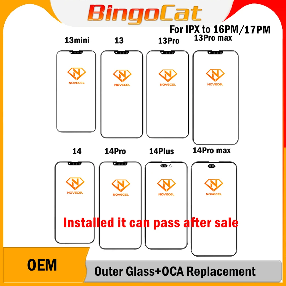 Novecel 2pc For Apple iPhone 17 17Pro Air 16 15 14pro 13 12 Pro max OLED/LCD Front Outer Touch Screen OCA Glass Repalcement
Novecel 2pc For Apple iPhone 17 17Pro Air 16 15 14pro 13 12 Pro max OLED/LCD Front Outer Touch Screen OCA Glass Repalcement