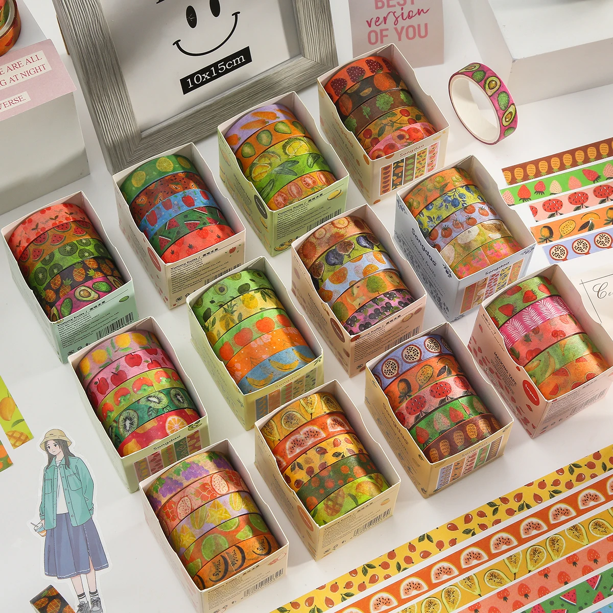 Cartoon Fruit Series Washi Tape Set, Suitable for DIY Photo Frames, Diaries, Gift Box Packaging, Exquisite Decorative Items
Cartoon Fruit Series Washi Tape Set, Suitable for DIY Photo Frames, Diaries, Gift Box Packaging, Exquisite Decorative Items