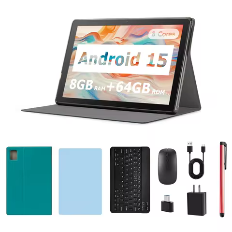 ANRY 2025 안드로이드 15 HD 디스플레이, 10.1인치, 8GB(4 + 4 확장) RAM + 64GB ROM 태블릿, 5000Mah 듀얼 카메라, 5G 와이파이, A523 옥타코어 태블릿