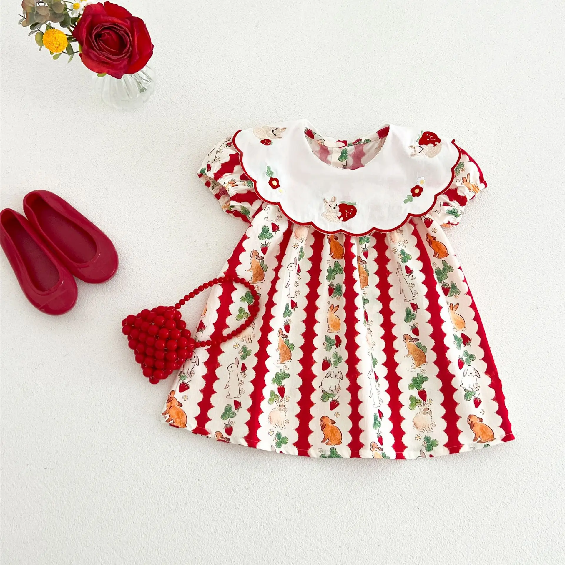 Ins Girls' Baby Summer Cartoon Printed Embroidered Collar Dress, Short Sleeved Cute Casual Dress for Children
Ins Girls' Baby Summer Cartoon Printed Embroidered Collar Dress, Short Sleeved Cute Casual Dress for Children