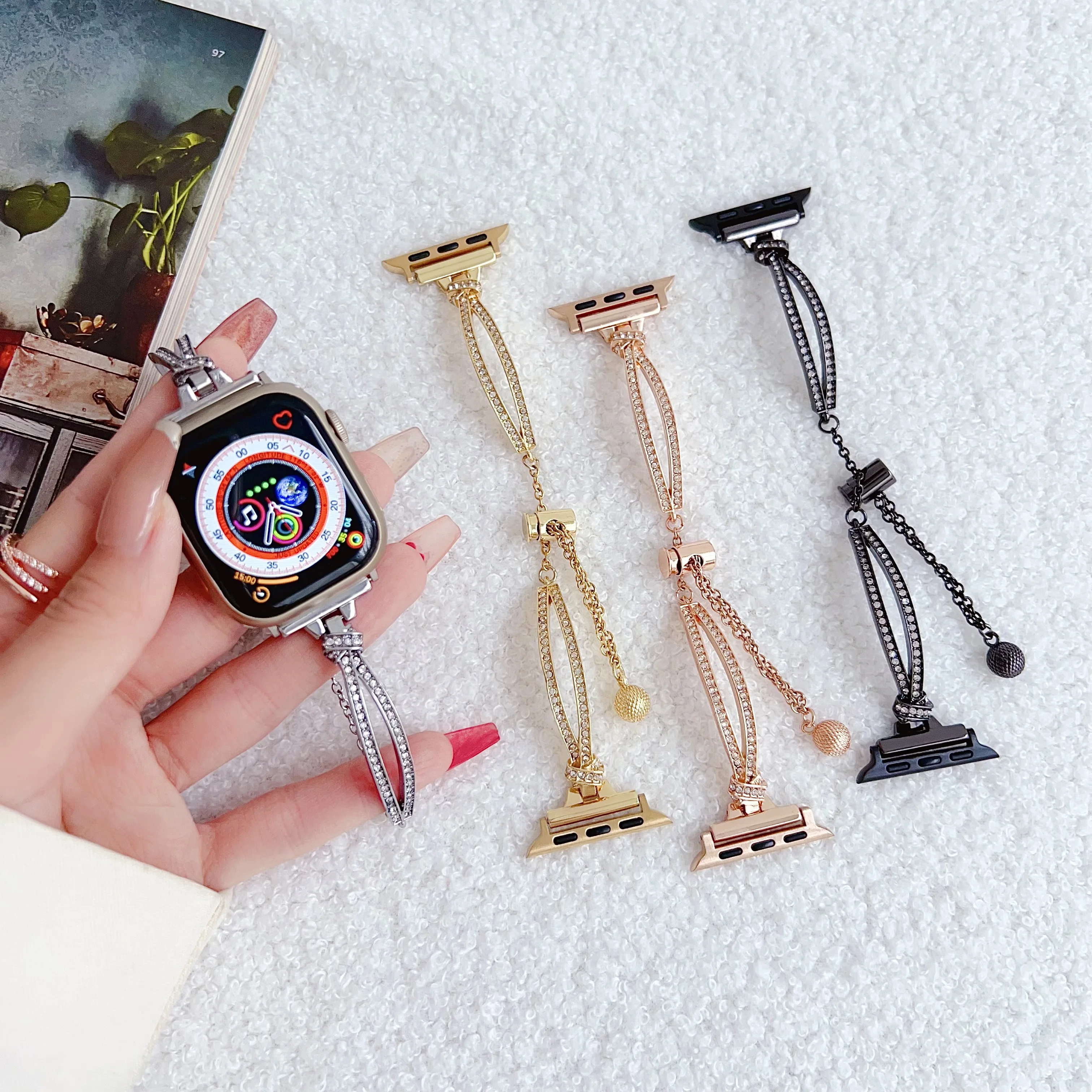 Luxury Diamond Charm Replacement Strap For Apple Watch Series 9 8 7 41 45mm 6 SE 5 4 44mm 40mm 38mm Metal Bracelet IWatch Series
Luxury Diamond Charm Replacement Strap For Apple Watch Series 9 8 7 41 45mm 6 SE 5 4 44mm 40mm 38mm Metal Bracelet IWatch Series