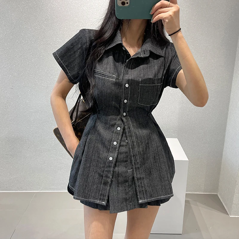Women's Shirt Dress Style Two-Piece Set Short Sleeve Pleated Short Skirt Slim Fit Fashionable Summer Outfit Chinese Brand
Women's Shirt Dress Style Two-Piece Set Short Sleeve Pleated Short Skirt Slim Fit Fashionable Summer Outfit Chinese Brand
