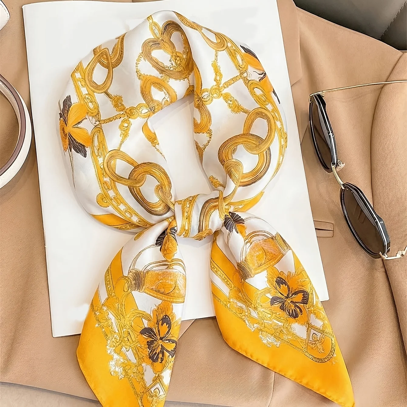 Ladies Yellow Gold Chain Square Head Scarf - Luxury Satin Neck Headband Headscarf Bags Accessories
Ladies Yellow Gold Chain Square Head Scarf - Luxury Satin Neck Headband Headscarf Bags Accessories