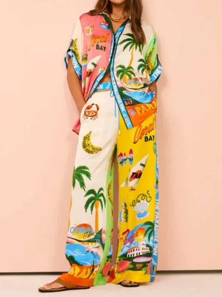 Sister Star 2025 Summer Women's Printed Color Blocking Elastic Waist Pocket Wide Leg Vacation Suit Casual Fashion Two Piece Set
Sister Star 2025 Summer Women's Printed Color Blocking Elastic Waist Pocket Wide Leg Vacation Suit Casual Fashion Two Piece Set