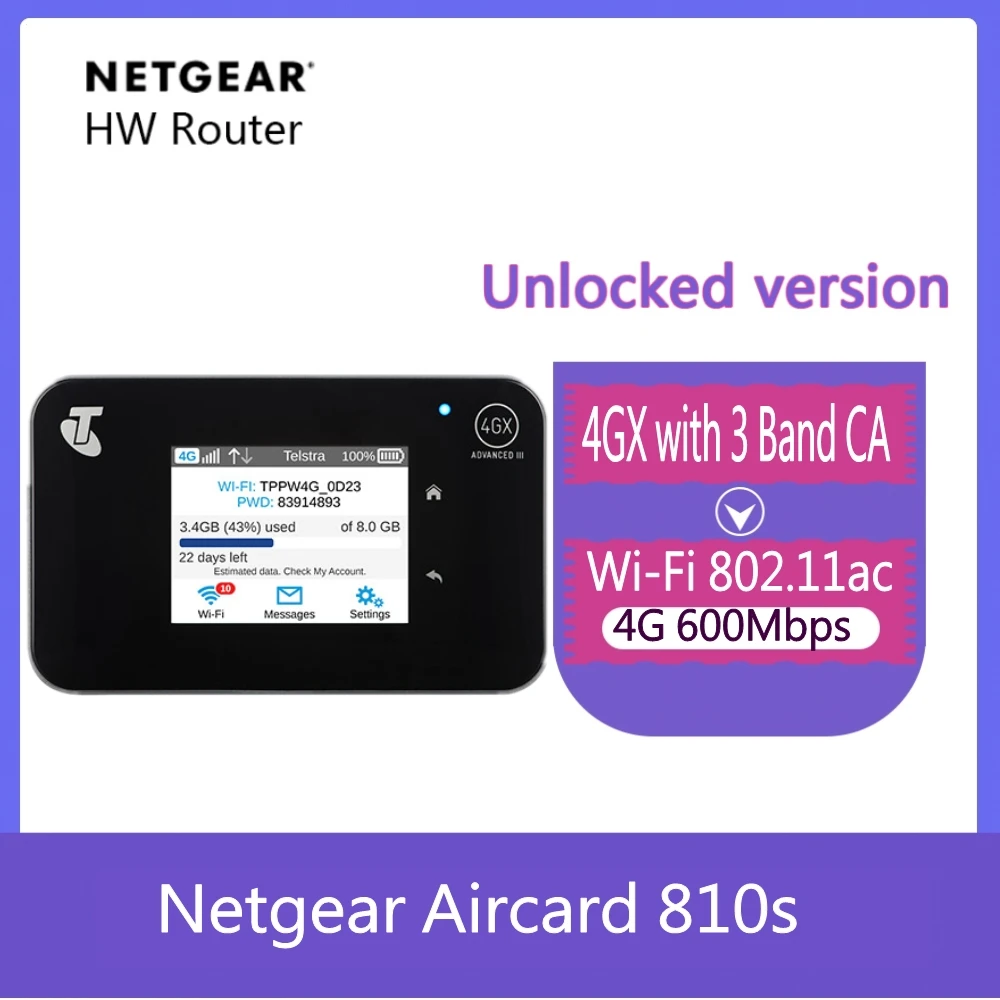 Unlocked Netgear Aircard AC810S 810S Cat11 600Mbps 4G LTE MiFi Mobile Hotspot wifi Router +2pcs antenna
Unlocked Netgear Aircard AC810S 810S Cat11 600Mbps 4G LTE MiFi Mobile Hotspot wifi Router +2pcs antenna
