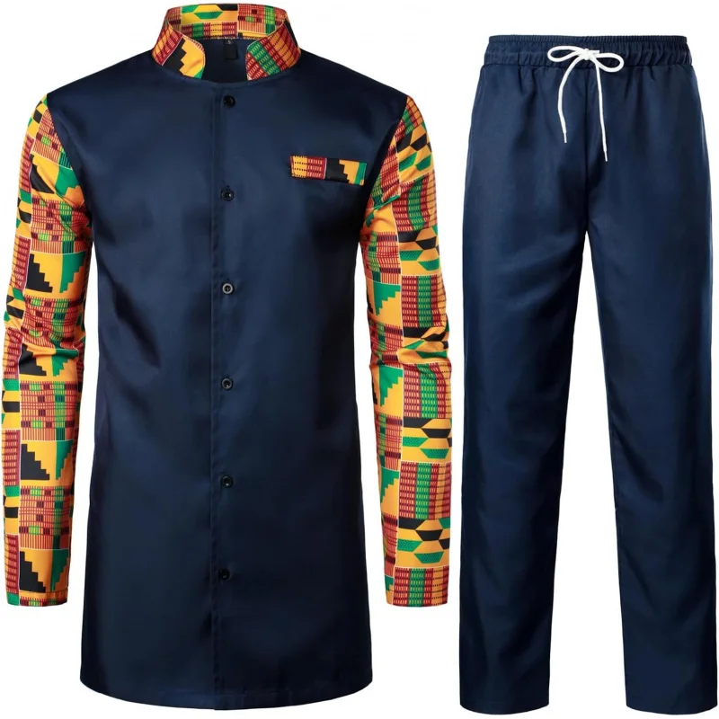 Men's Kente Print Suit Long Sleeve Button up African Dashiki Shirt and Pants Ethnic 2 Piece Outfit
Men's Kente Print Suit Long Sleeve Button up African Dashiki Shirt and Pants Ethnic 2 Piece Outfit