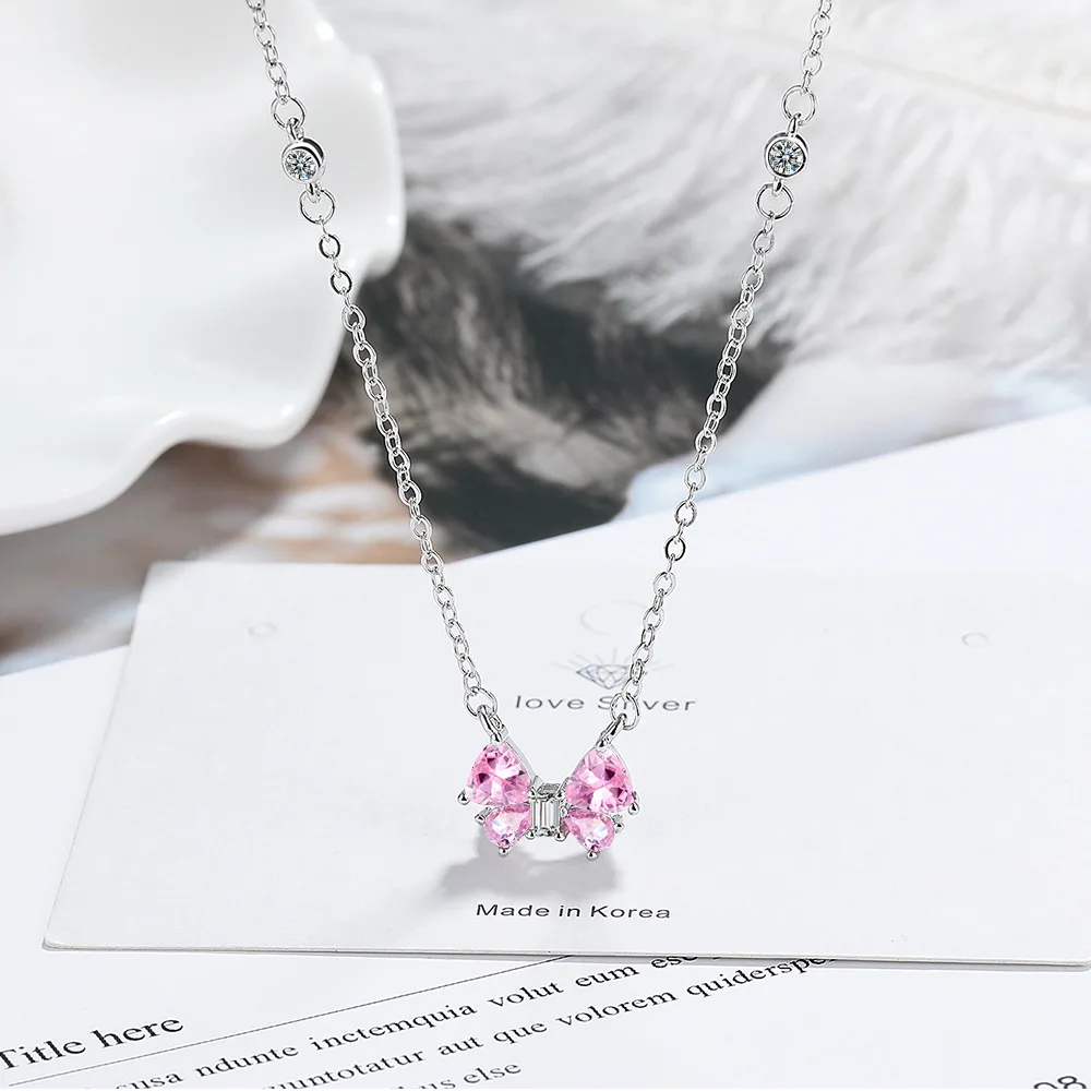 925 Sterling Silver Bow Pink Zircon Pendant Necklaces For Women Ladies Elegant Luxury Jewelry Accessories Wholesale Money 925
925 Sterling Silver Bow Pink Zircon Pendant Necklaces For Women Ladies Elegant Luxury Jewelry Accessories Wholesale Money 925