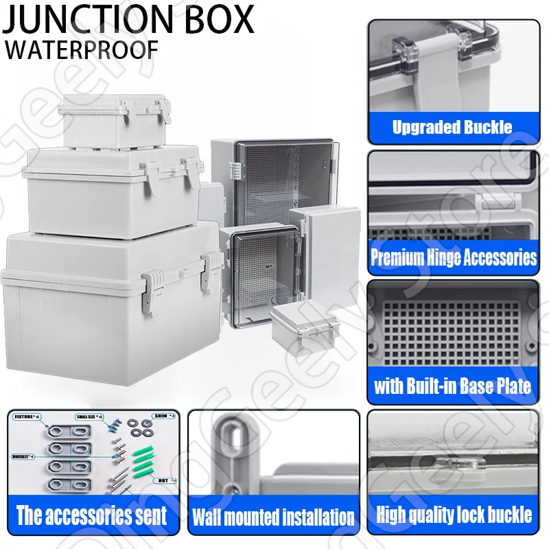 IP66 Waterproof Junction Box Gray Cover Electrical Enclosure ABS Plastic Connections Box Outdoor Power Distribution Case
IP66 Waterproof Junction Box Gray Cover Electrical Enclosure ABS Plastic Connections Box Outdoor Power Distribution Case