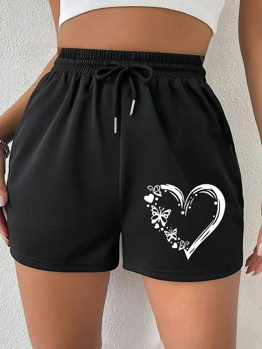 Womens Black Polyester Loose Shorts With Heart And Butterfly Print
Womens Black Polyester Loose Shorts With Heart And Butterfly Print