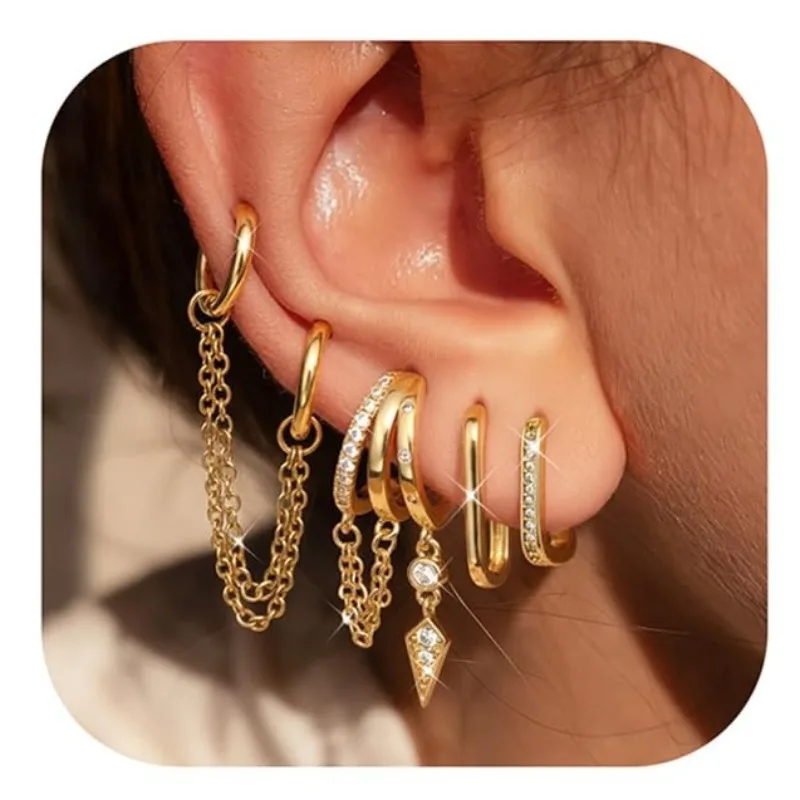 Bobisty 14K Gold Plated Surgical Steel Earring Set for Women Non Tarnish CZ Dangle Hoops Cartilage Claw Chain Earring Piercing
Bobisty 14K Gold Plated Surgical Steel Earring Set for Women Non Tarnish CZ Dangle Hoops Cartilage Claw Chain Earring Piercing