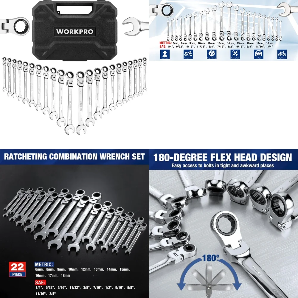 Hand Tool Sets22PC 72 Tooth Flex Head Ratchet Wrench Set with Smooth Turning Mechanism for Easy Use
Hand Tool Sets22PC 72 Tooth Flex Head Ratchet Wrench Set with Smooth Turning Mechanism for Easy Use