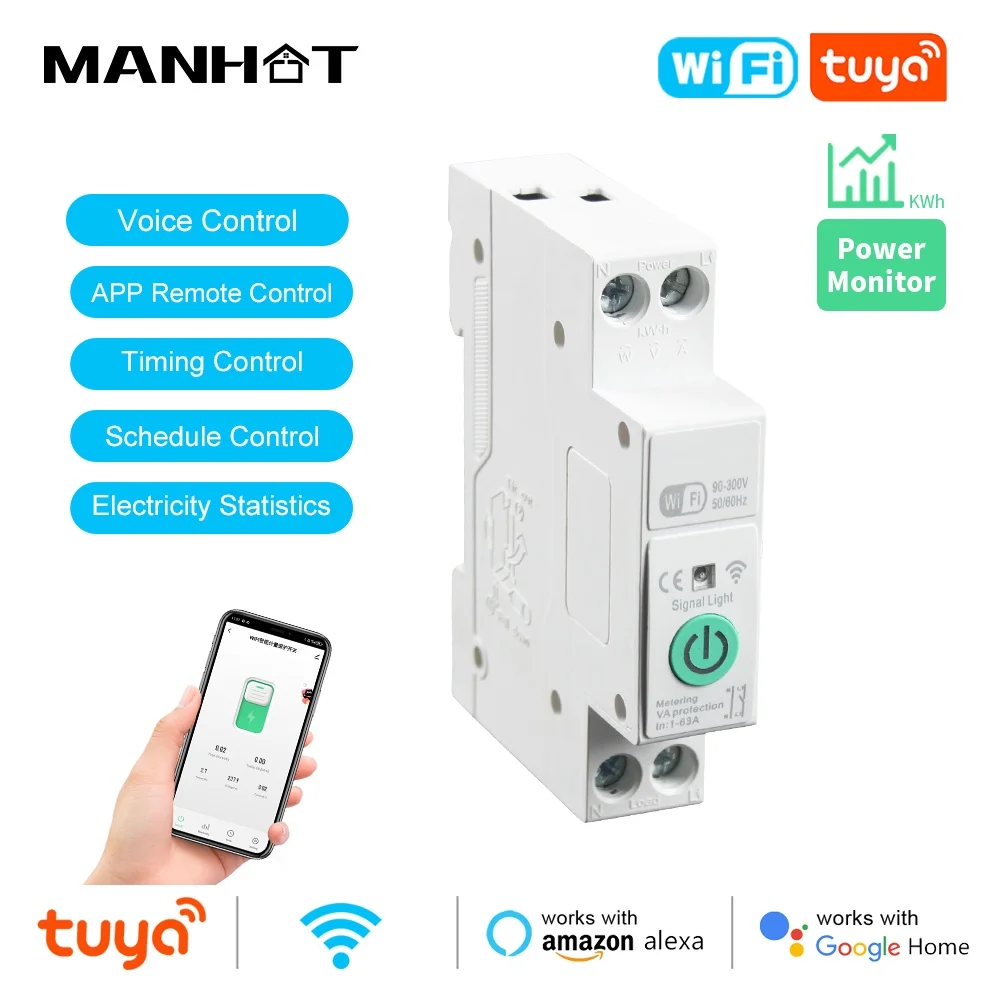 Manhot 1-63A WIFI умный переключатель счетчик энергии кВтч измерительный мониторинг автоматический выключатель таймер поддержка Tuya Smart Life Control Alexa
Manhot 1-63A WIFI умный переключатель счетчик энергии кВтч измерительный мониторинг автоматический выключатель таймер поддержка Tuya Smart Life Control Alexa