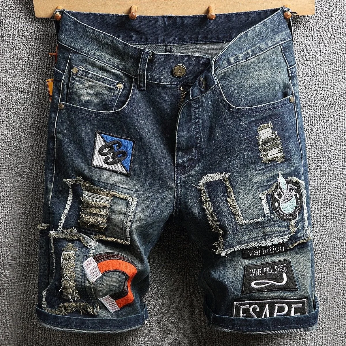 Men Ripped Jeans Summer Personalized Fashion Patch Embroidered Pattern Denim Cropped Shorts Beggar Pants Korean Streetwear Hot
Men Ripped Jeans Summer Personalized Fashion Patch Embroidered Pattern Denim Cropped Shorts Beggar Pants Korean Streetwear Hot