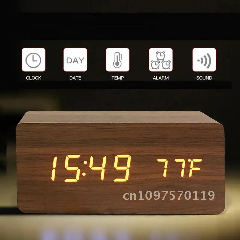 Wood Square Table Electronic Alarm Desktop Digital LED USB/AAA Snooze Voice Power Watch Control Bedside Clock Table Clocks Desk
Wood Square Table Electronic Alarm Desktop Digital LED USB/AAA Snooze Voice Power Watch Control Bedside Clock Table Clocks Desk