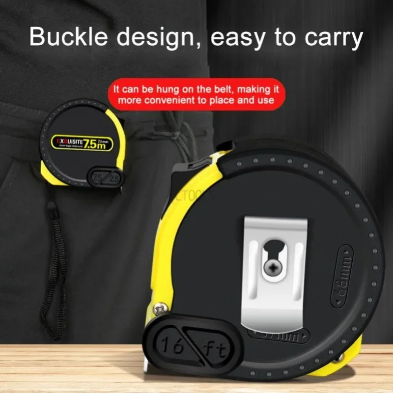 Деревообрабатывающие инструменты, стальная рулетка с двойной шкалой для 3-10 м, с резиновой пряжкой, для легкой портативности 
Деревообрабатывающие инструменты, стальная рулетка с двойной шкалой для 3-10 м, с резиновой пряжкой, для легкой портативности